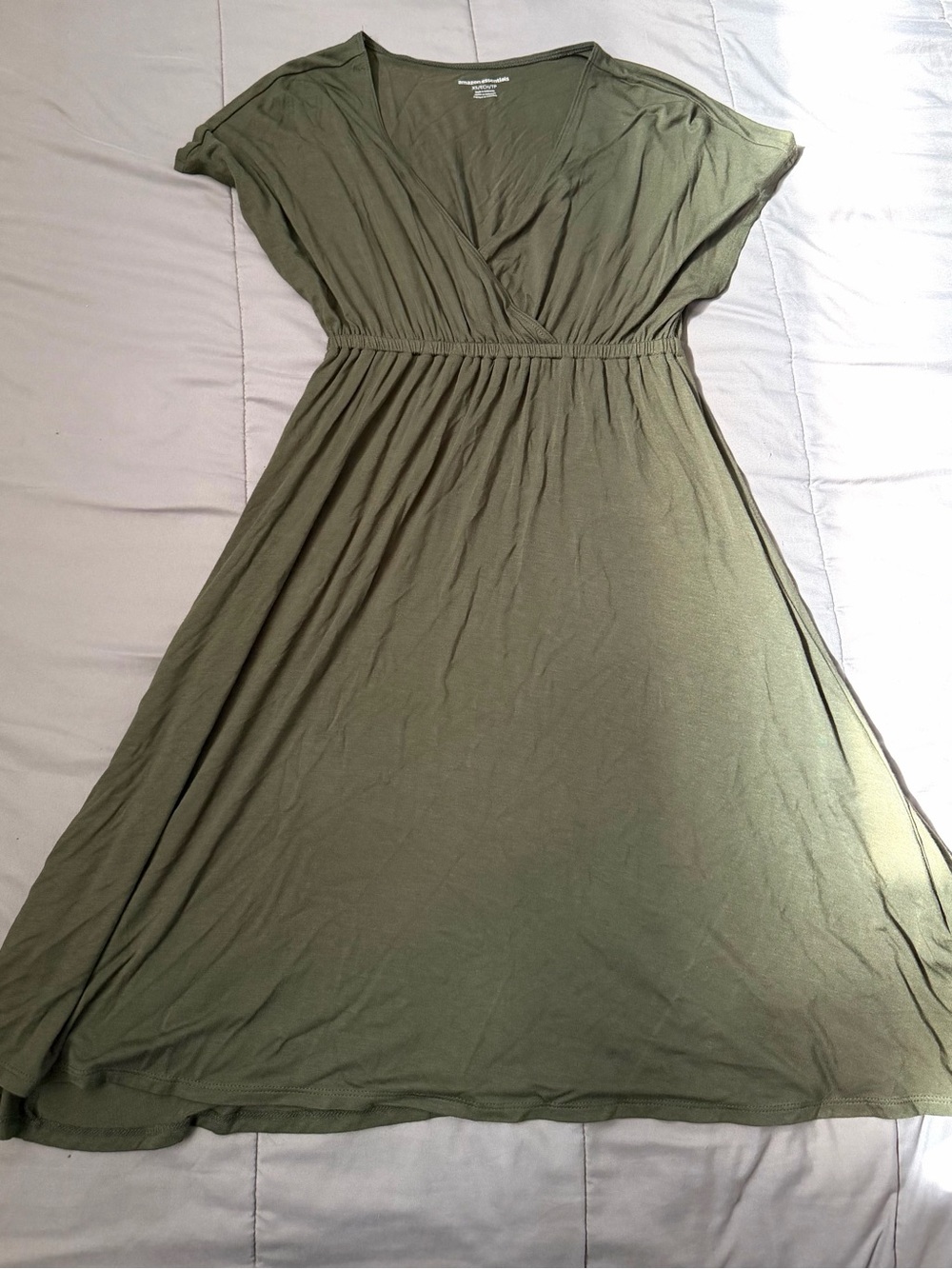 Amazon Essentials Olive Green Surplice Midi Dress